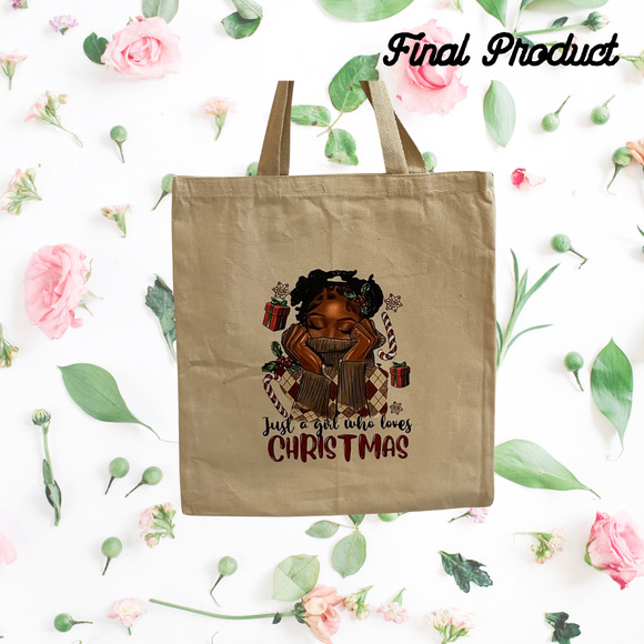 Fashion Graphic Print Just a Girl who Loves Christmas Design Trendy Canvas Tote - Picture 2 of 4